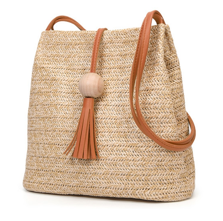 Bali vintage artesanal crossbody bolsa de couro palha redonda praia saco meninas círculo rattan saco pequeno boêmio bolsa de ombro (marrom)