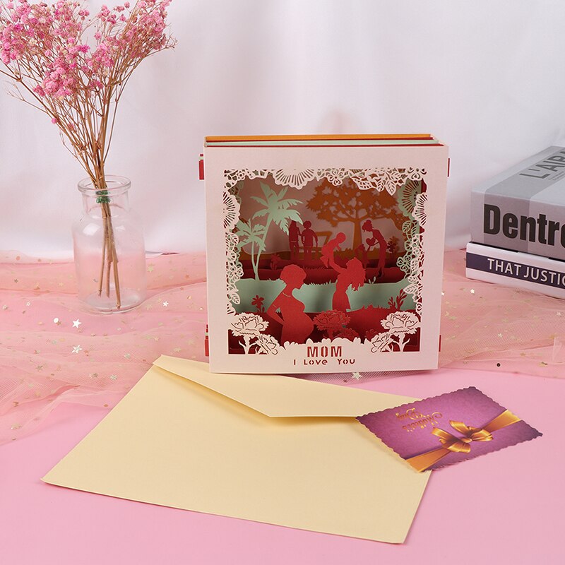 Boîte Pop-Up en 3D sculptée, carte de vœux créative de fête des mères, carte postale faite à la main, cartes tendance