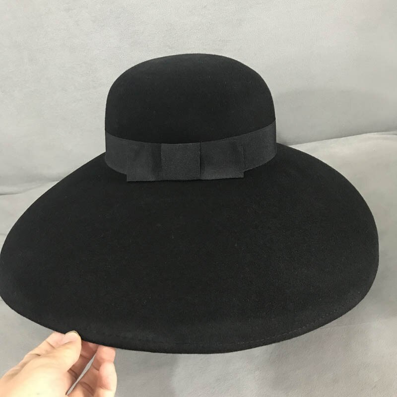Retro Style Black Pure Wool Felt Floppy 