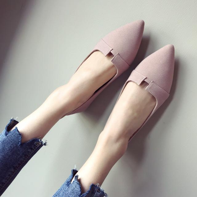 newest pink women flats Solid Flock Pointed toe flat shoes woman casual shoes women boat shoes zapatos de mujer: Pink / 10