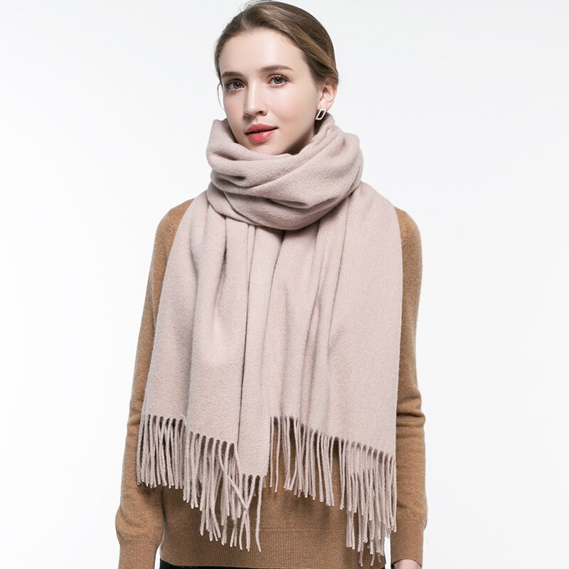 Efterår visne uld tørklæde kvinder tykkere varme echarpe wraps damer cashmere foulard femme solid kamel fine uld tørklæder: Beige