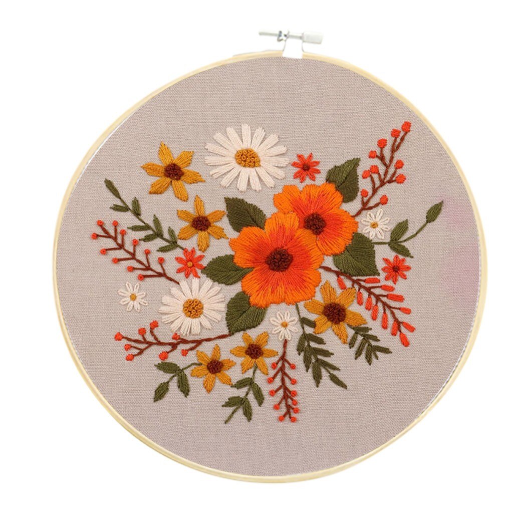 Bordado floral kit diy artesanato bordado ponto cruz decoração para casa carimbado bordado hoop threads definir aguja magica para bordar: F