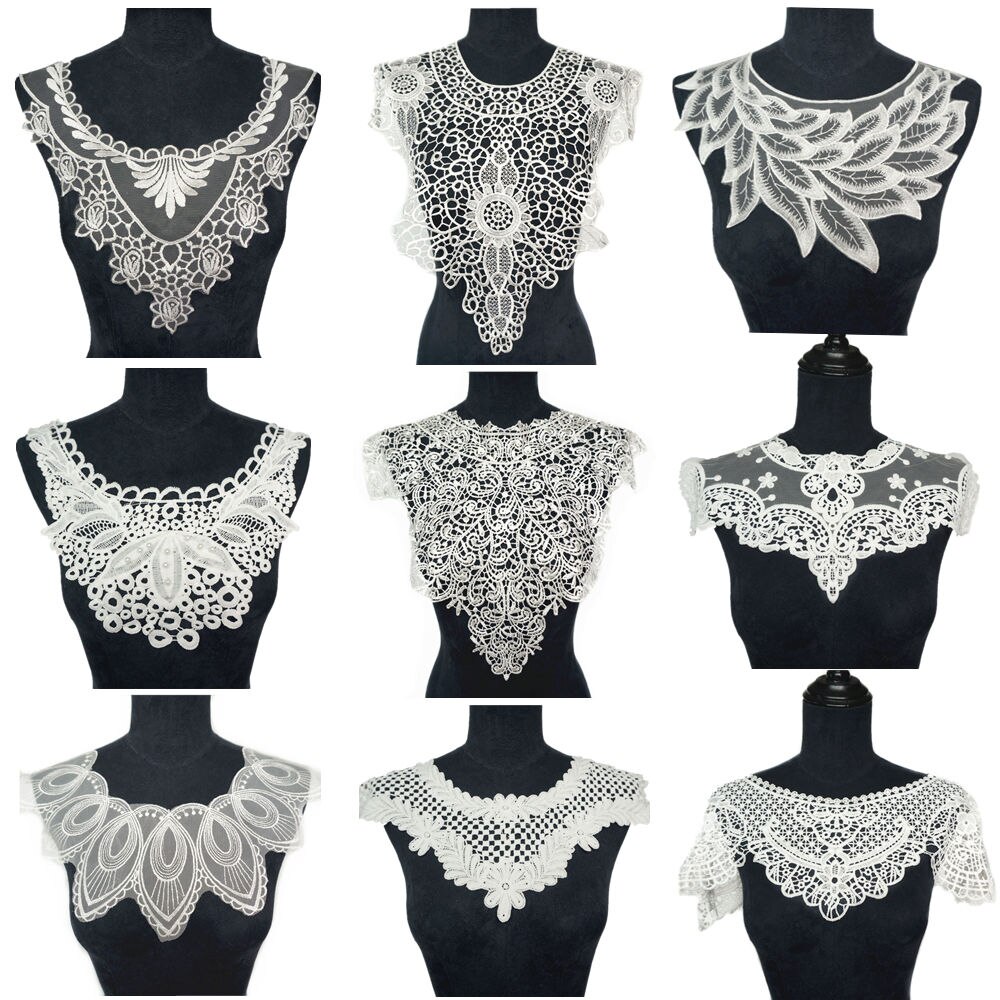 Wit Kant Kragen Stof Applicaties Mesh Geborduurde Versieringen Naai Op Patches Bruiloft Decoratie Jurk DIY