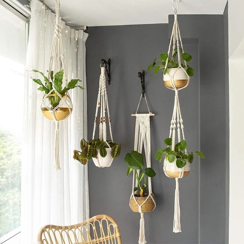 Panier suspendu pour plantes en macramé, fait à la main, Pot de fleurs, décoration murale de maison, panier suspendu de jardin