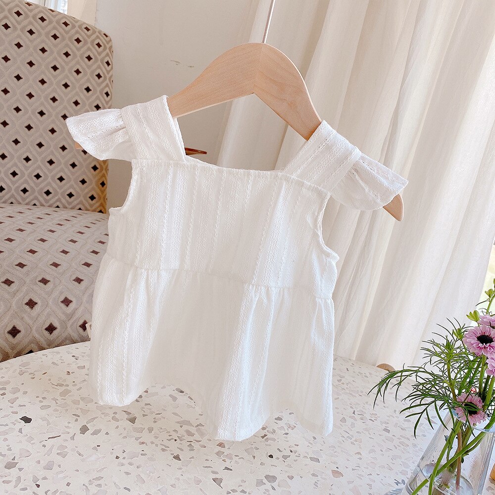2021 verão bebê meninas floral sem mangas blusas criança crianças quadrado pescoço solto topos: beige whitte / 12 m