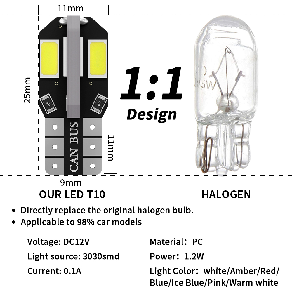 2x t10 w5w canbus led polttimo 8 smd 5630 194 automaattinen välys kiilan puoleinen takaluukun valo 12v 6000k lukuvaloa ei virhettä valkoinen punainen