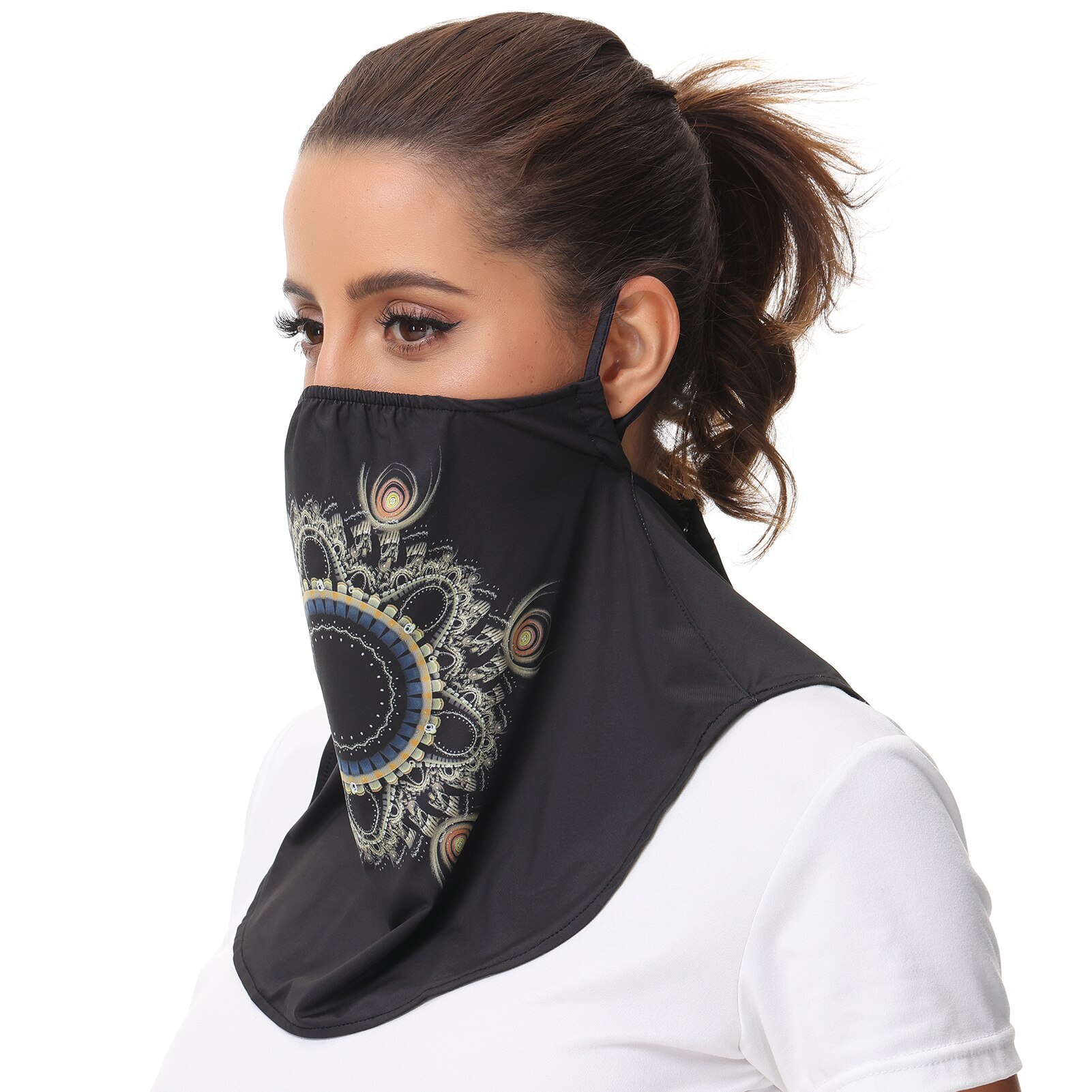 Bassdash UPF 50+ UV Men Women Face Neck Sunshade with Adjustable Earloops Sun Protection Neck Gaiter: Fractal