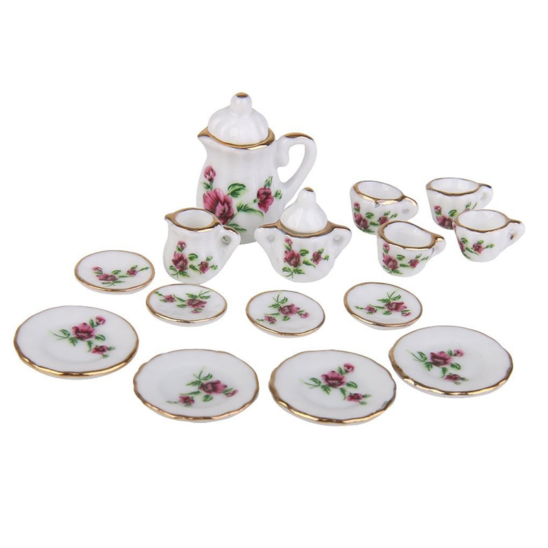 1/12 Poppenhuis Miniatuur Porseleinen Theeservies Schotel Cup Plate Rode Pioen