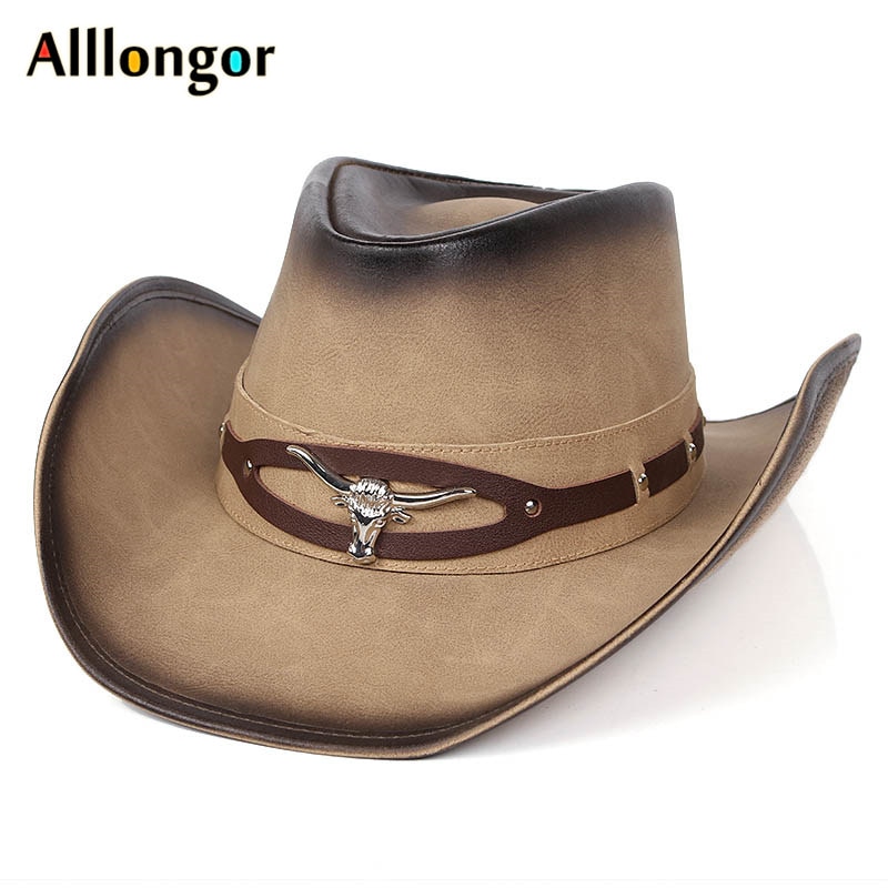 Western cowboy hat mænd kvinder læder cappello klassikere far chapeau homme vaquero cowboy vintage kasket