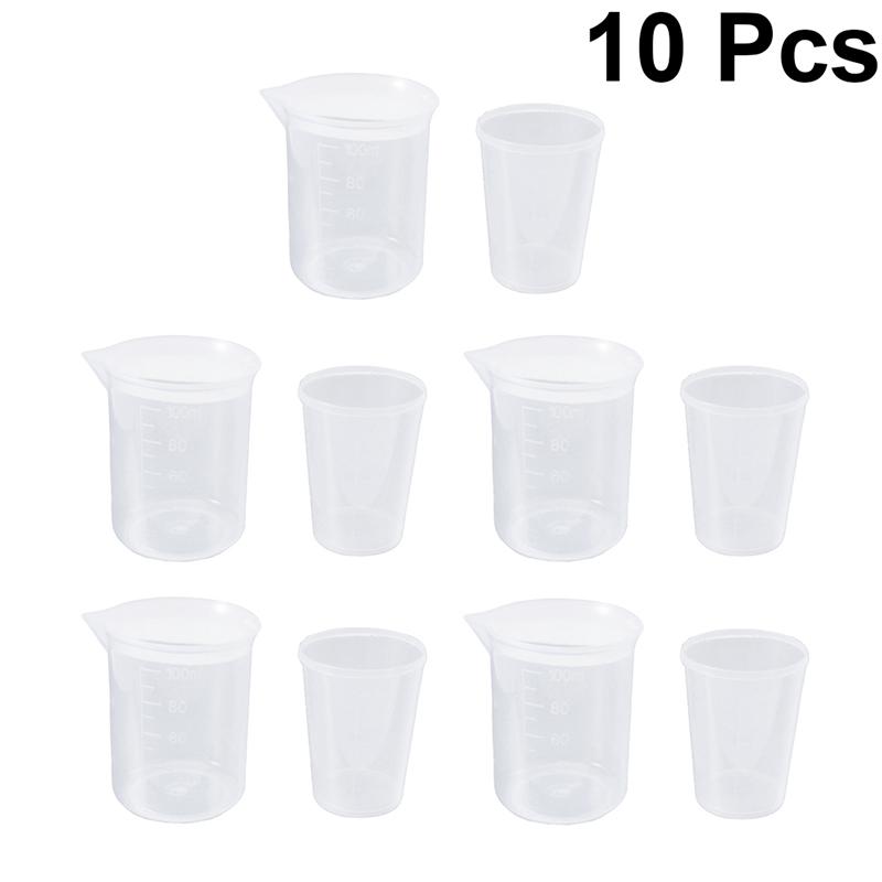 Vasos medidores para mascarillas, Set de tazas medidoras de 100 ml y 50ml, vaso de precipitados de polipropileno, vaso graduado de PP, artículos de laboratorio de plástico, 10 Uds.