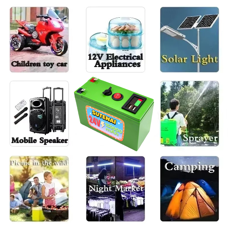 Upgraded LiFePO4 Lithium Battery 24V 150Ah 18650 BatteryPortable Rechargeable Battery Built-in Power display Port Charging