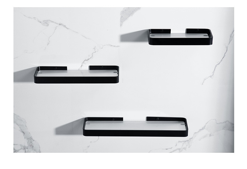40CM Black Aluminum Glass Bathroom Rock Shelf Squa... – Grandado