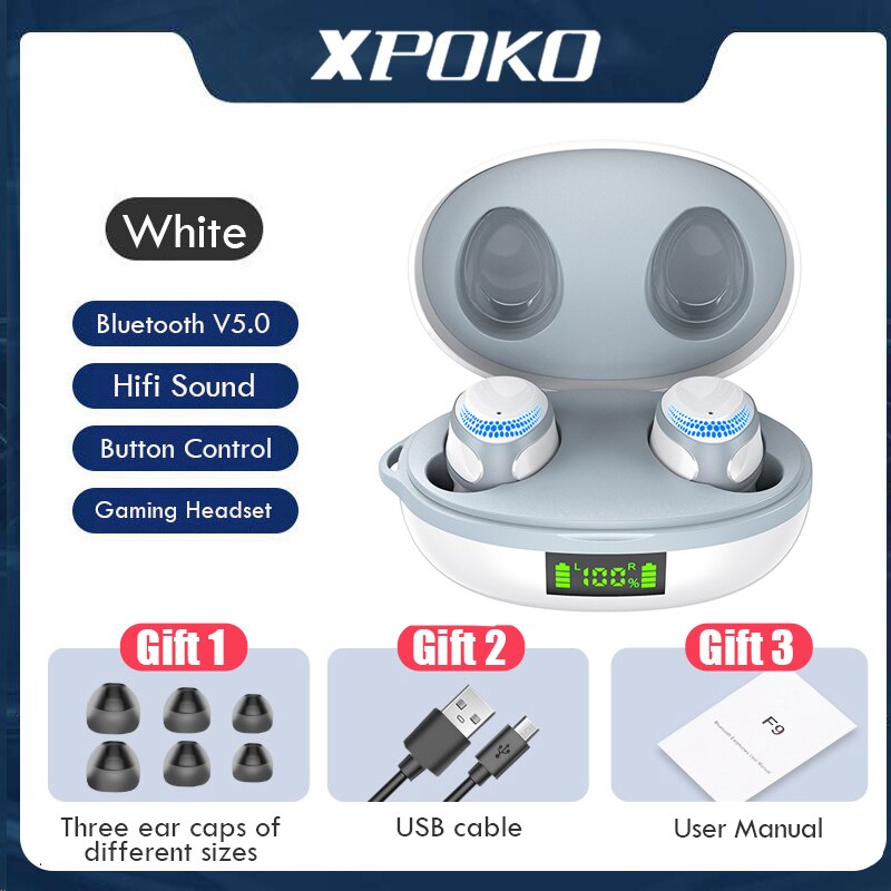 Draadloze koptelefoon bluetooth  v5.0 oordopjes led-display draadloze oordopjes met microfoon waterdichte koptelefoon met touchbediening: Wit