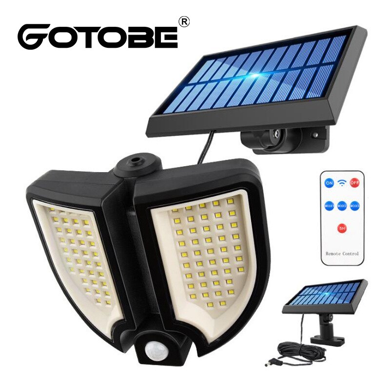 Solar Lights Outdoor with Solar Panel Remote Control 90 LED 3D Round Adjustable Induction Sensor Waterproof Wall Lamp Garage