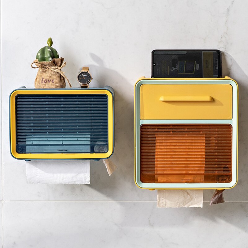 Multifunctional Tissue Storage Box Punch-free Waterproof Toilet Roll Paper Rack Wall-mounted Toilet Paper Drawer Box