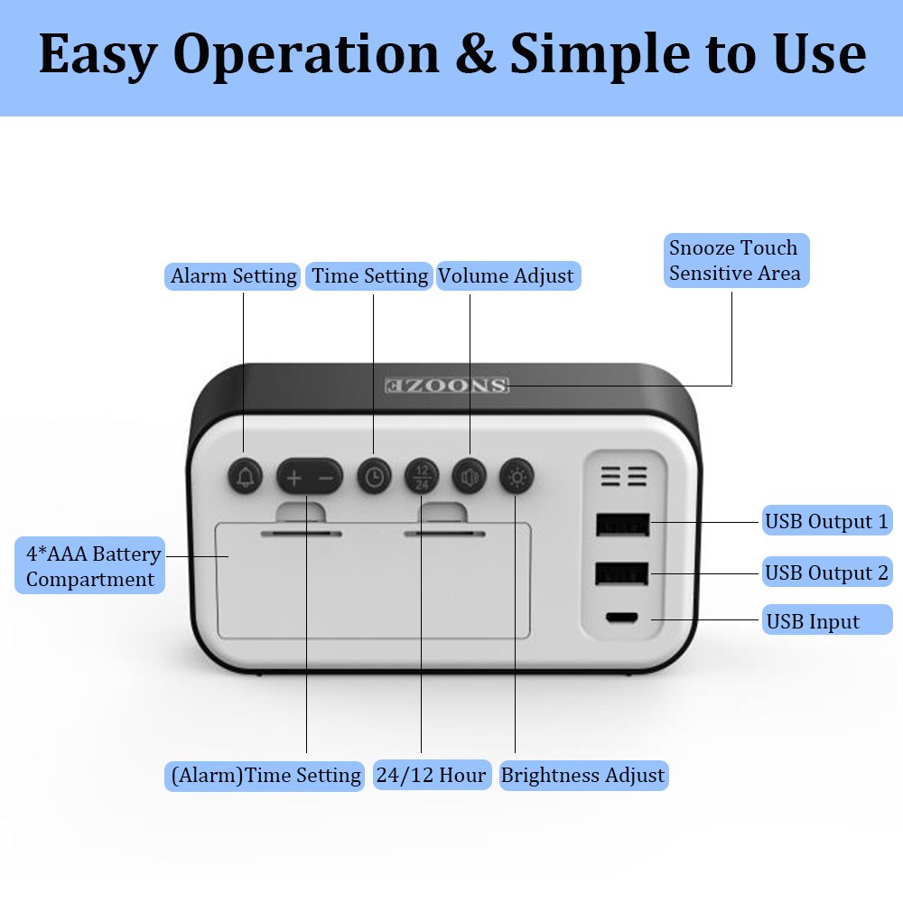digital vekkerklokke med usb-havn til frakt justerbar lysstyrke mørkere ledet slumre klokke lite skrivebord soverom nattklokker