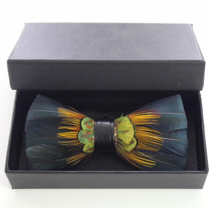 Ricnais – nœud papillon en cuir et plume pour homme, fait à la main, avec boîte , accessoires pour fête de mariage: 15