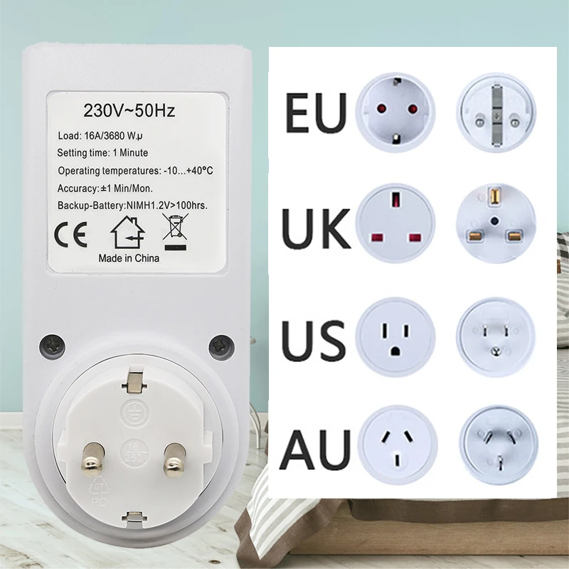 Digital Timer Switch 24 Hour Programmable Control Timing Socket Kitchen Timer Outlet Electronic Timing Socket EU UK US AU Plug