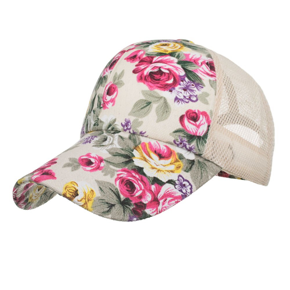 Joymay meash baseball cap kvinder blomster snapback sommer mesh hatte afslappet justerbare hætter accepteret  b544: Beige