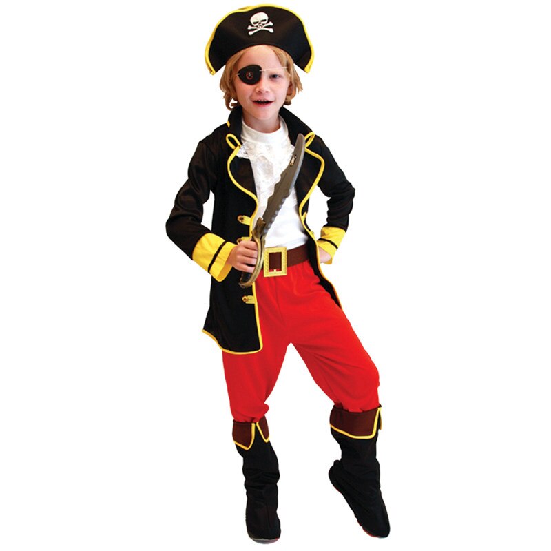 Fantasia infantil de bucaneer, fantasia de capitão jack pirata para meninos, roupa de festa de carnaval, halloween
