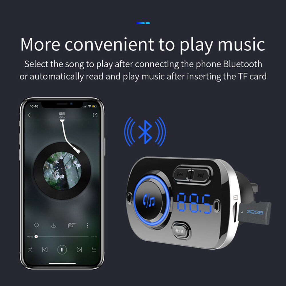 JINSERTA-reproductor Mp3 manos libres para coche, Bluetooth 5,0, transmisor FM, cargador QC3.0, entrada auxiliar de 3,5mm con reproducción de música TF