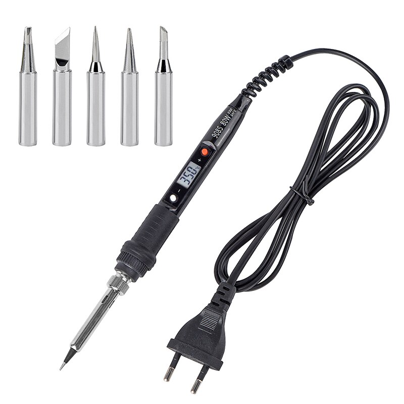 JCD 908S Electric Soldering Iron Kit Portable LCD Digital Adjustable Temperature PCB BGA Soldering Iron Solder for Home DIY: 100V-130V US Plug / Silver