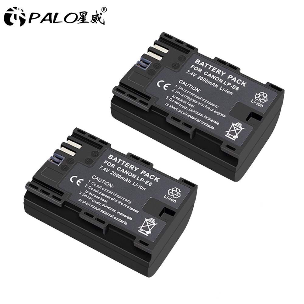 PALO LPE6 LP-E6 E6N LP E6 Camera Battery +LCD Dual Charger For Canon EOS 5DS R 5D Mark II 5D Mark III 6D 7D 70D 80D XC10 Camera: 2pcs battery