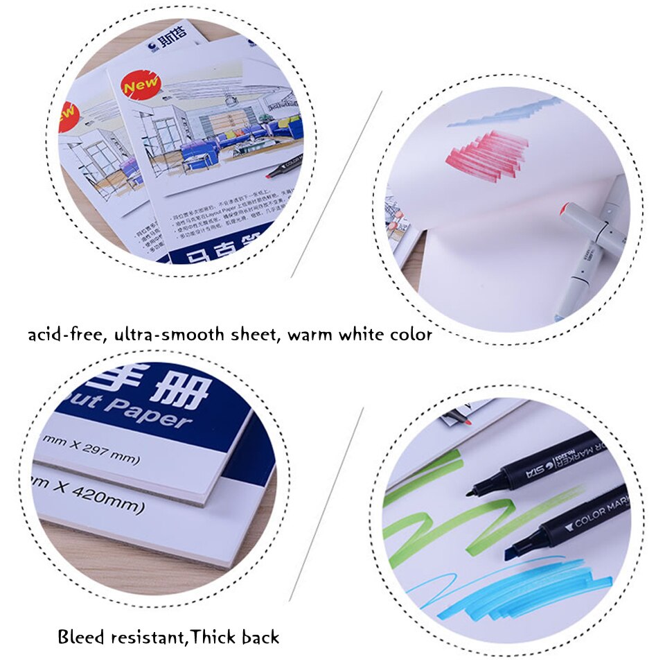 STA Marker Paper Pad Notebook For Markers Drawing Sketchpad For Sketching 30 Sheets A4 #0000