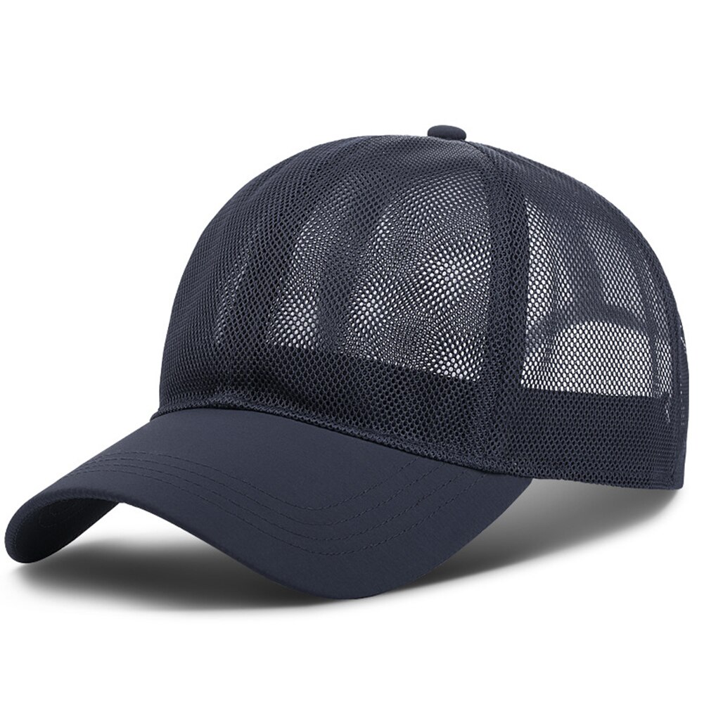 Unisex malla completa gorra de béisbol de secado rápido de protector solar transpirable gorra deportiva con visera hacia atrás H7JP: navy blue