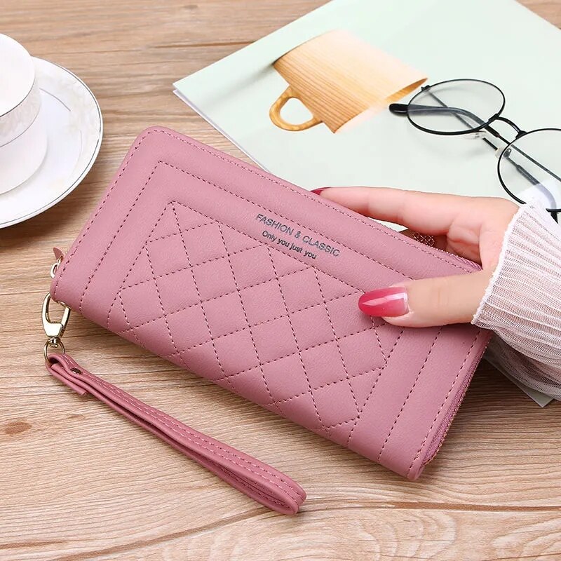 Podwójny długi portfel z zamkiem dla kobiet duża pojemność wysokiej jakości Pu skórzane portfele saszetka typu Clutch torebka Carteras Para Mujer: Single zipper violet