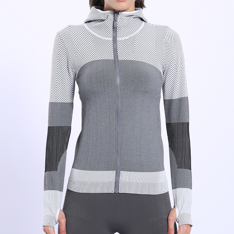 BINAND Vrouwen Beroep Jogging Sport Nylon Hoodie Hoge Elastische Strakke Zweet-wicking Slim-fit Gym Fitness Hooded Sweatshirts: L / Grey