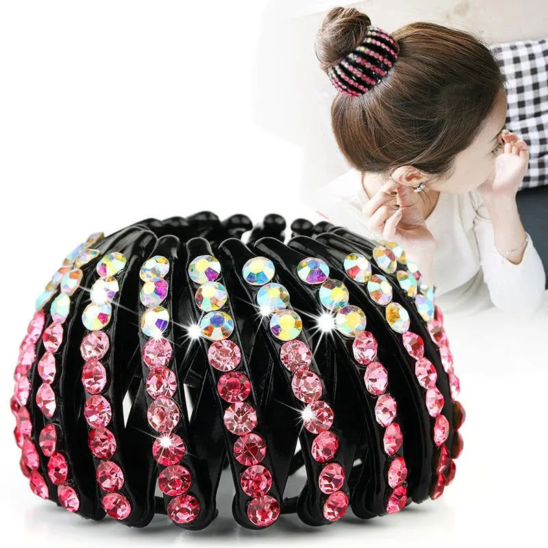 Épingle à cheveux en cristal strass pour chignon, pinces à cheveux, boucle en queue de cheval, nid d'oiseau, accessoires pour cheveux extensibles pour femmes: Bleu profond