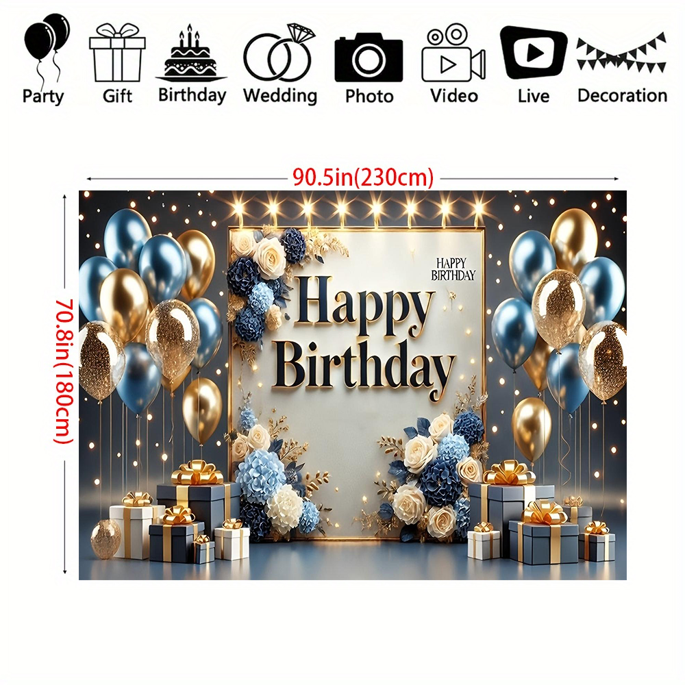 1 peça banner de festa de feliz aniversário, adequado para festas de aniversário, adereços fotográficos, decoração de fundo de mesa de bolo