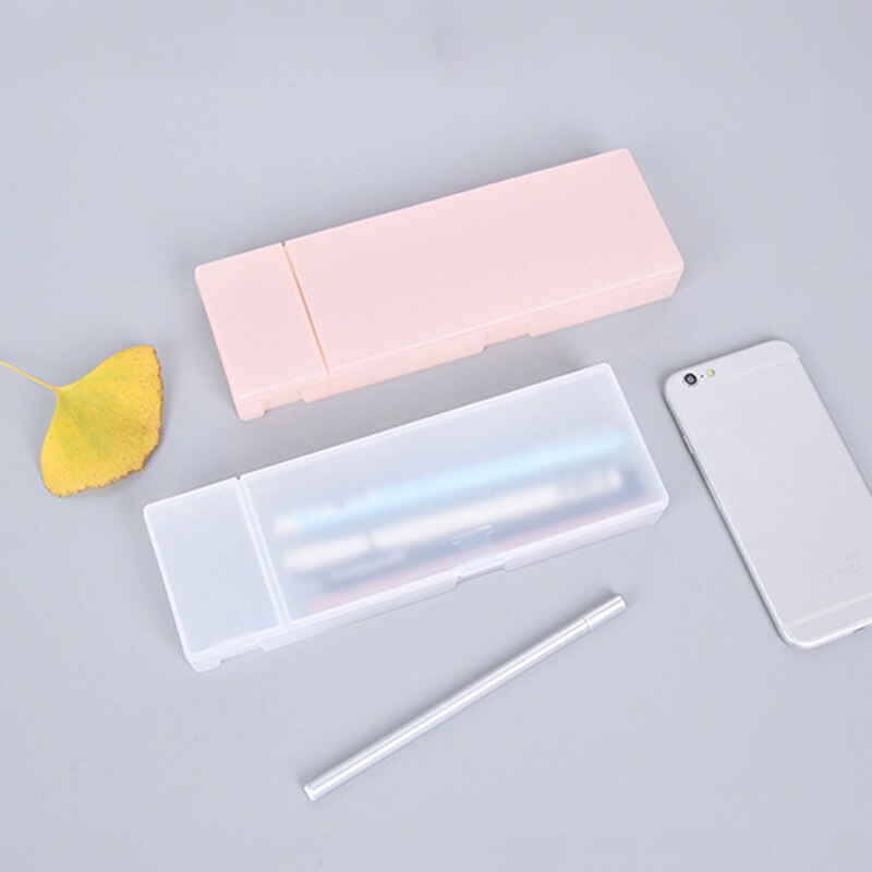 Estuche transparente sencillo para lápices, caja pequeña de plástico para almacenar bolígrafos, material de papelería para aprendizaje y oficina