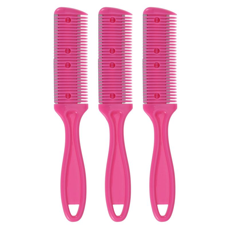 3 pièces coupe-cheveux peigne Double côté coupe de cheveux ciseaux lame en métal rasoir en plastique peigne coupe-cheveux tondeuse avec lame en acier inoxydable: Rose Red