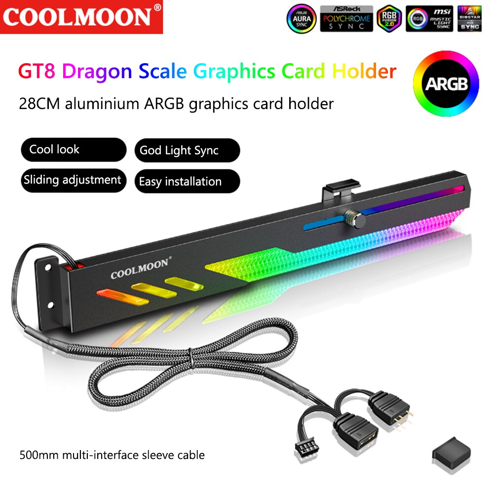 COOLMOON GT8 ARGB Graphics Card Bracket 5V 28cm GPU Support VGA Holder Video Card Stand GPU Holder PC Accessories