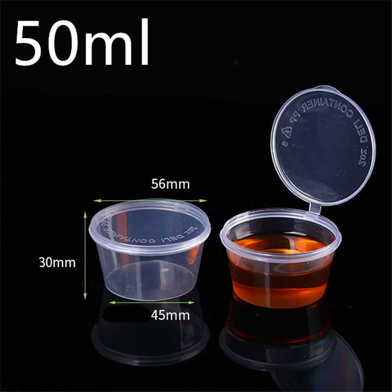 30 stks/set 30 ml 50 ml 100 ml Wegwerp Plastic Afhaalmaaltijden Saus Cup Containers Voedsel Doos met Scharnierende Deksels pigment Verf Doos Herbruikbare