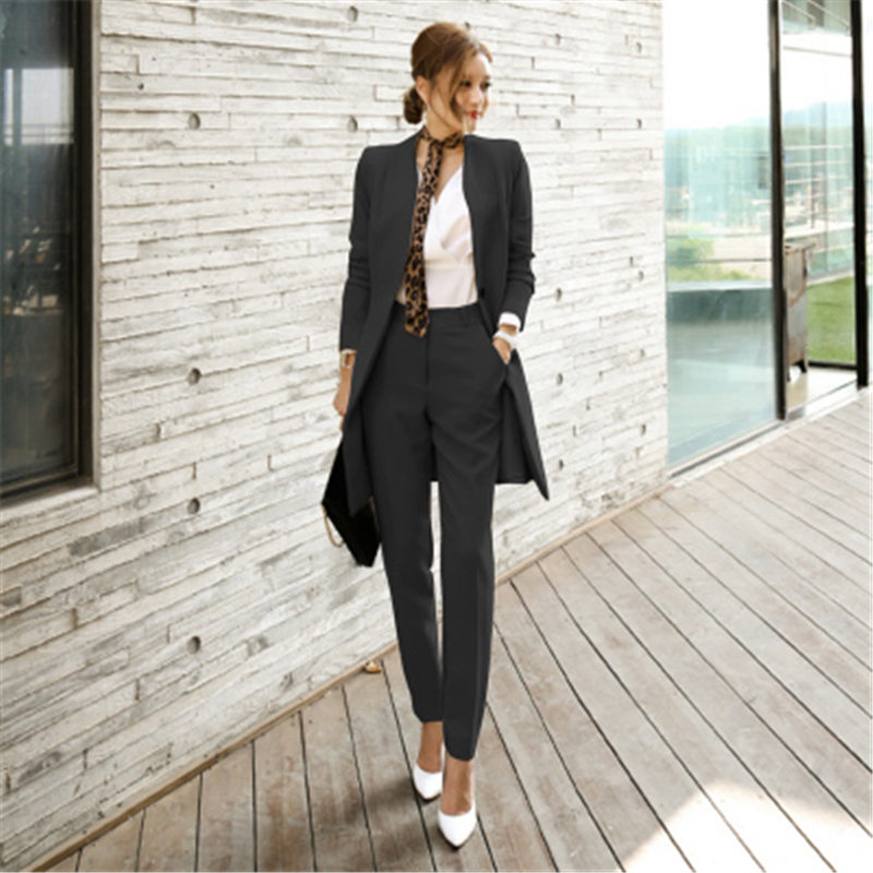 Business Ladies women two piece outfits Formal OL style Skinny Long Blazer Pants Two Pieces Sets 688
