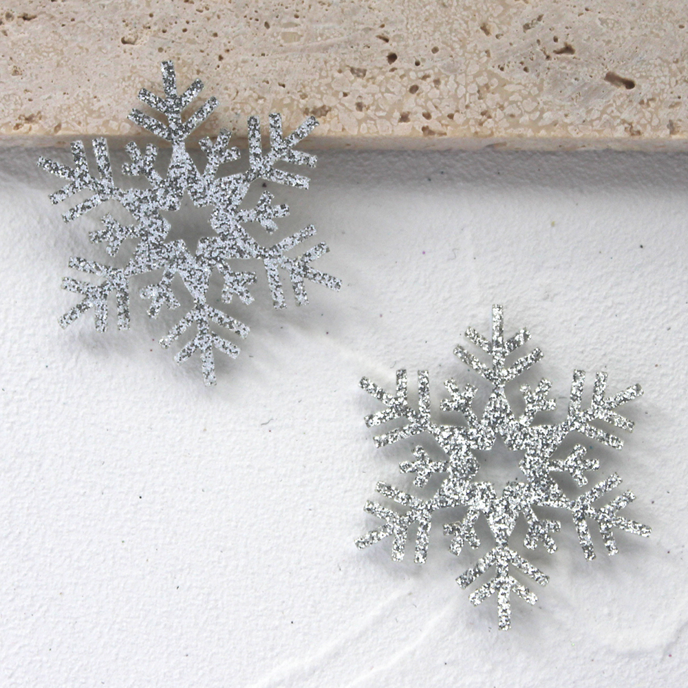 40Pcs 43Mm Glitter Sneeuwvlok Padded Applicaties Voor Diy Kerstboom Hoed Glas Windows Muren Stick-On Levert decor Patches: Antiek Zilver