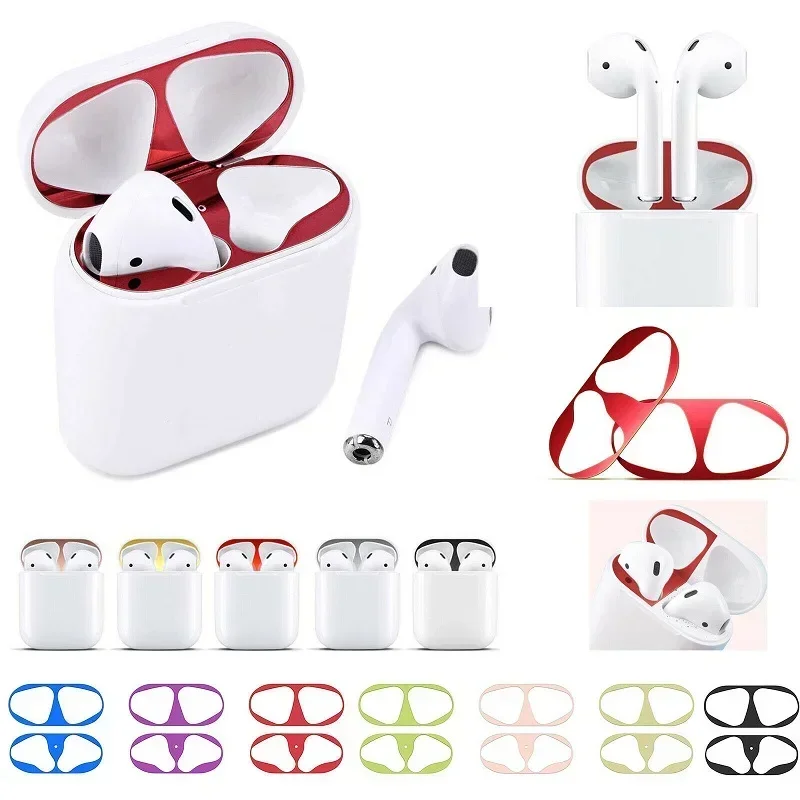 Autocollant AirPods pour Apple Airpods 1 2 3 Pro Pro2, boîte de chargement pour écouteurs, autocollant anti-poussière, autocollants de protection contre la poussière en métal étanche