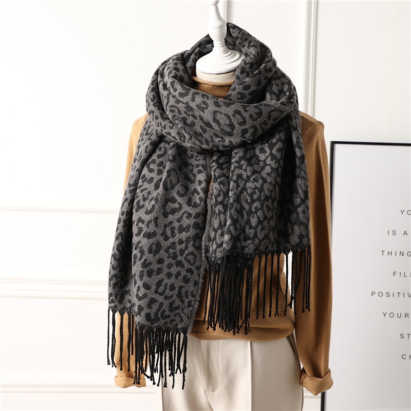 neue stil Leopard drucken frauen schal Winter warme kaschmir schals Dame betroffen schals foulard weibliche hals pashmina