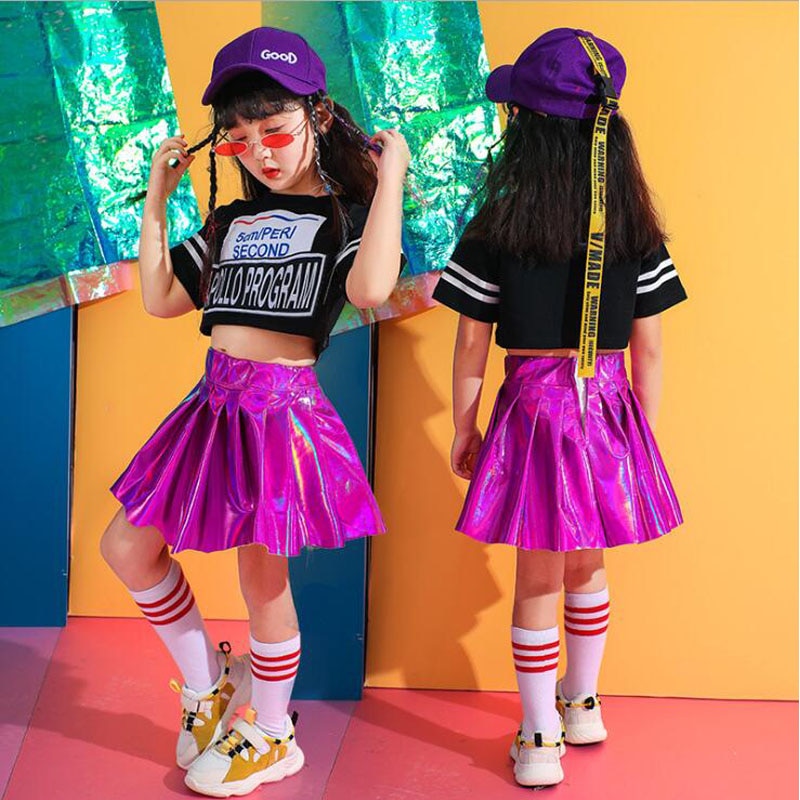 Kids Sequined Hip Hop Clothing Girls Tshirt Skirt Jazz Dance wear Costumes Ballroom Dancing wear Cheerleader Stage Outfits