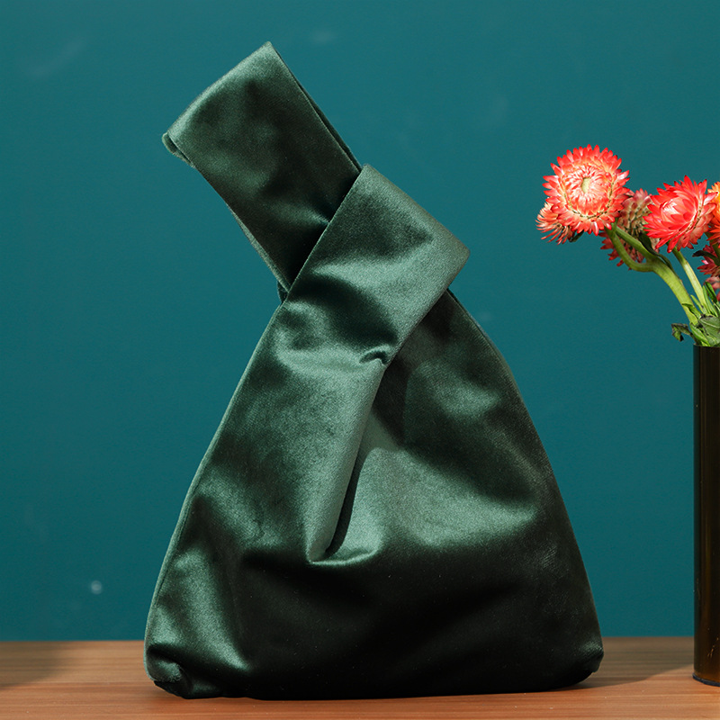 Autunno inverno retrò velluto borse da donna borsa da polso con nodo a barra borsa da trasporto semplice in stile giapponese borsa per telefono: 3