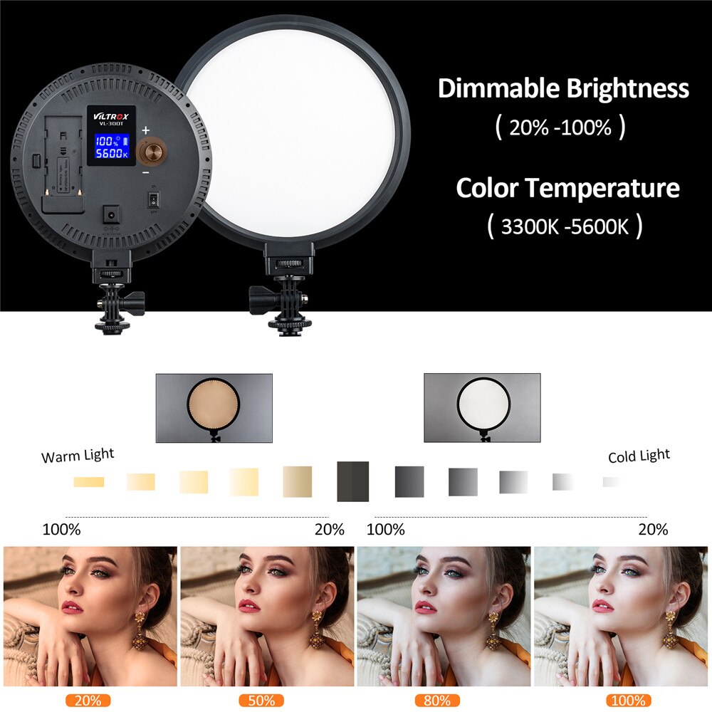 Viltrox vl -300t slank 7 '' rund ringe video ledet lampe 18w tofarget dimbar cri 95+  mykt lys til kamerafotografering