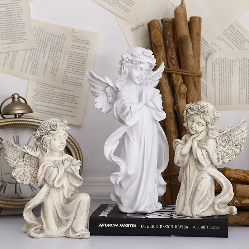 Handmade Resin Angel Girl Praye Figurines Wedding Decoration Office Room Desk Statues Ornament Vintage Home Decoration