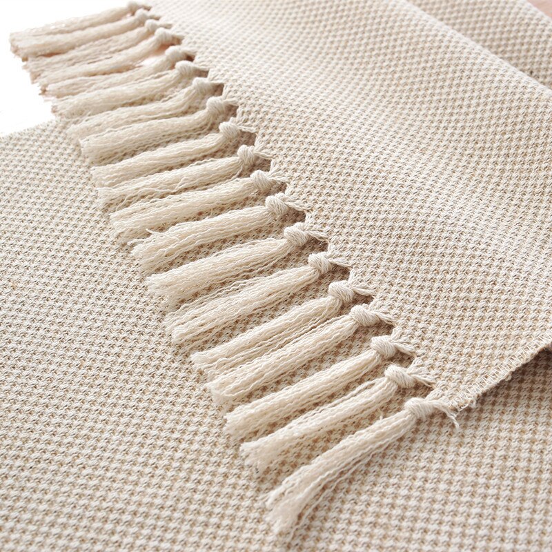 Ins Style Modern Simple Table Runner Solid Color Handmade Tassled Cotton Linen Table Runner Household Tea Table Flag