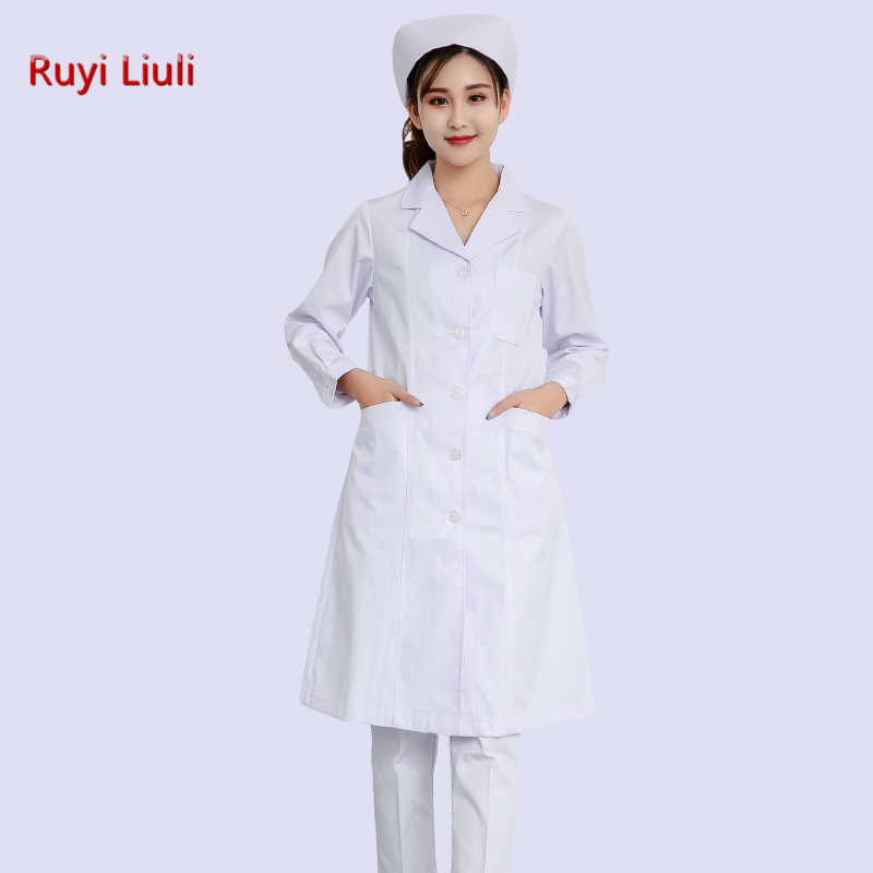Bata blanca de manga larga para médicos, uniforme para enfermeras, Estilo clásico