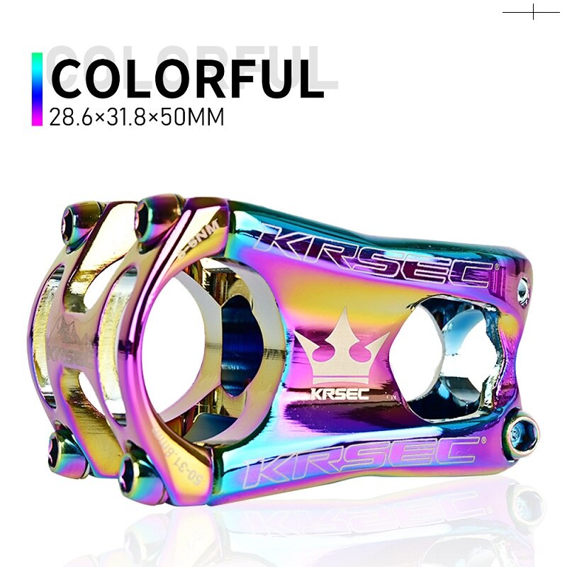 KRSEC bicycle stem mtb stem ultra-light CNC hollow aluminum alloy short stem DH/FR/XC/AM 31.8*28.5*50mm riser bicycle parts: colorful