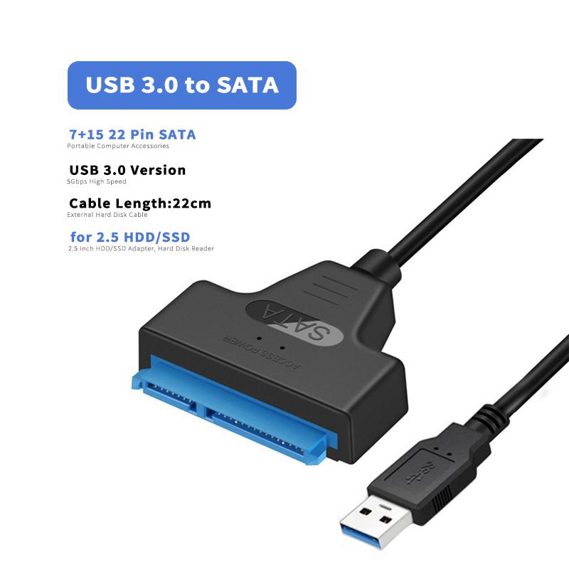 Cablu Adaptor SATA la USB - HDD SSD 2,5/3,5 Inch - USB 3.0/2.0 - Lungime 22/35/50cm - Cititor Hard Disk Extern: Albastru