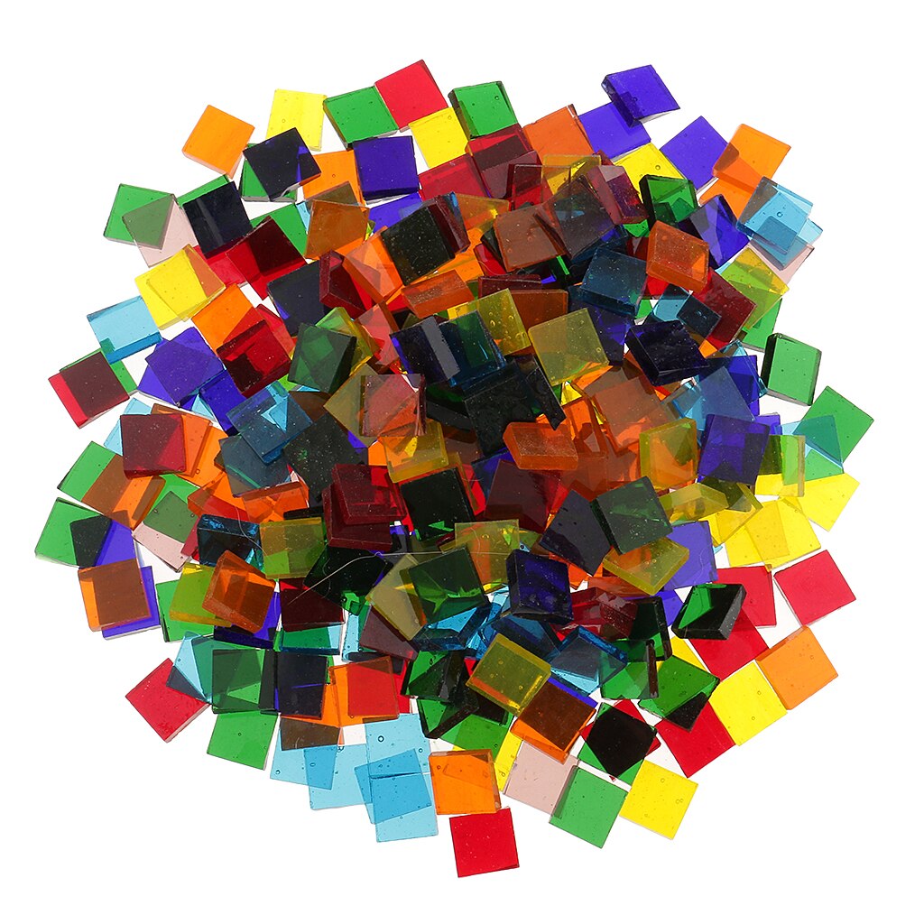 Magnifiques carreaux de verre transparent carrés colorés assortis, pour bricolage, artisanat, mosaïque, environ 320g, 10x10mm